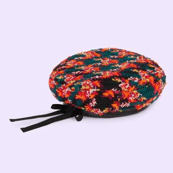 GUCCI LAME BERET CAP Check Lame Multicolour Tweed $610 NWT GUCCI LAME BERET CAP Check Lame Multicolour Tweed $610 main image 4